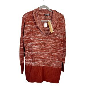 Bloomchic 12W Sweater NWT Rust Orange Marl Knit Cowl Neck Tunic Boho Plus Size